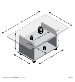 FMD Table basse avec roulettes Style ancien et noir