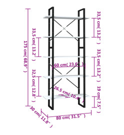 Bibliothèque à 5 niveaux Blanc 80x30x175 cm Bois d'ingénierie