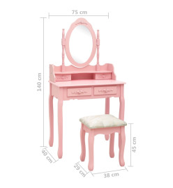 Ensemble de coiffeuse avec tabouret Rose 75x69x140 cm Paulownia