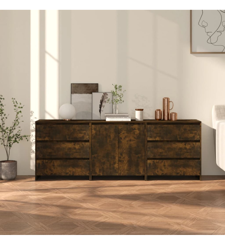 Buffets 3 pcs Chêne fumé Bois d'ingénierie