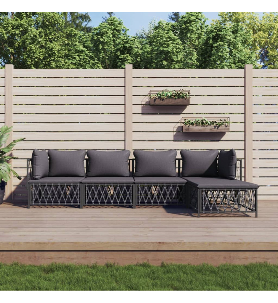 Salon de jardin avec coussins 5 pcs anthracite acier Salon de jardin avec coussins 5 pcs anthracite acier