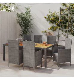 Salon de jardin 7 pcs avec coussins Résine tressée Gris