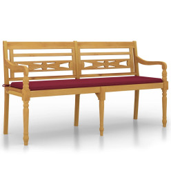 Banc Batavia avec coussin rouge bordeaux 150cm Bois teck massif