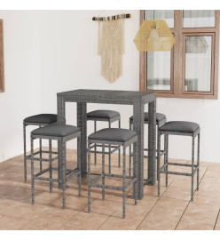 Ensemble de bar de jardin 7 pcs et coussins Résine tressée Gris