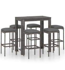 Ensemble de bar de jardin 7 pcs et coussins Résine tressée Gris