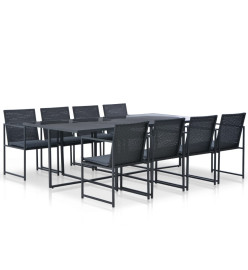 Mobilier à dîner de jardin 9pcs et coussins Résine tressée Noir