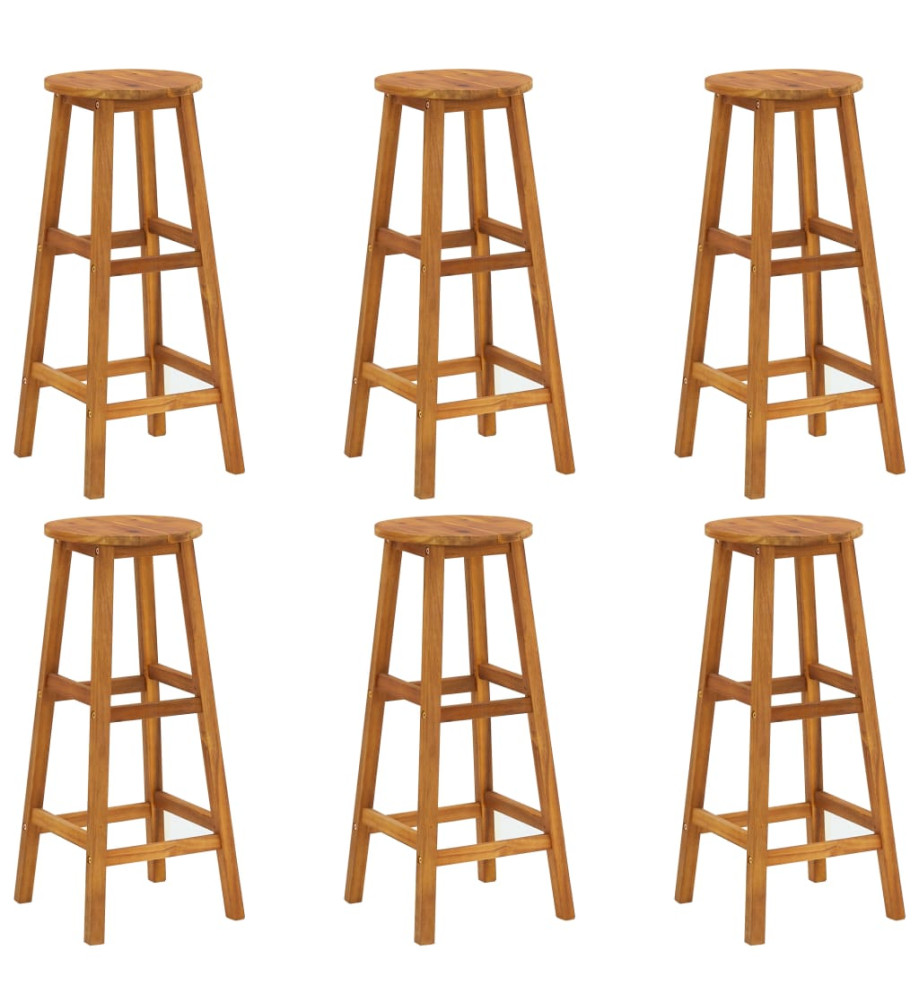 Tabourets de bar lot de 6 bois d'acacia solide Tabourets de bar lot de 6 bois d'acacia solide