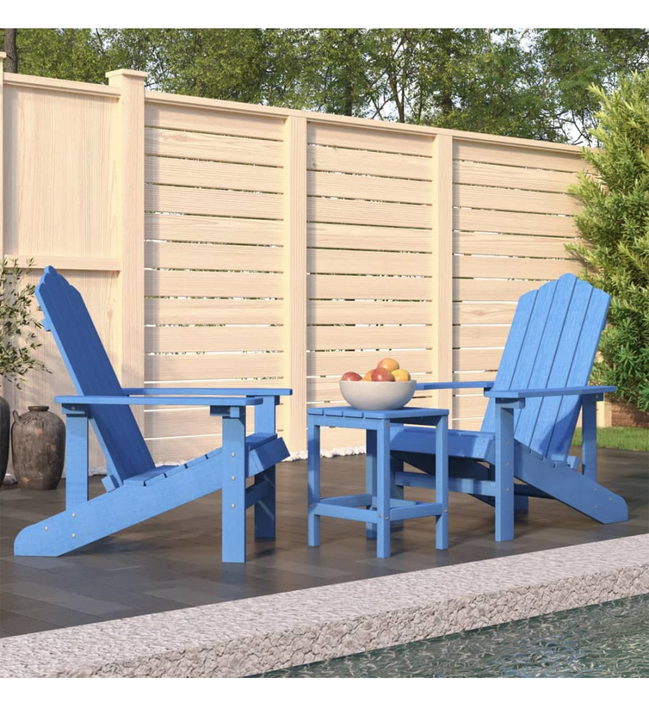 Chaises de jardin Adirondack avec table PEHD Bleu aqua