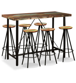 Ensemble de bar 7 pcs Bois massif recyclé