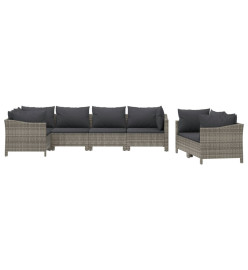Salon de jardin 7 pcs avec coussins Gris Résine tressée