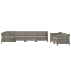 Salon de jardin 7 pcs avec coussins Gris Résine tressée