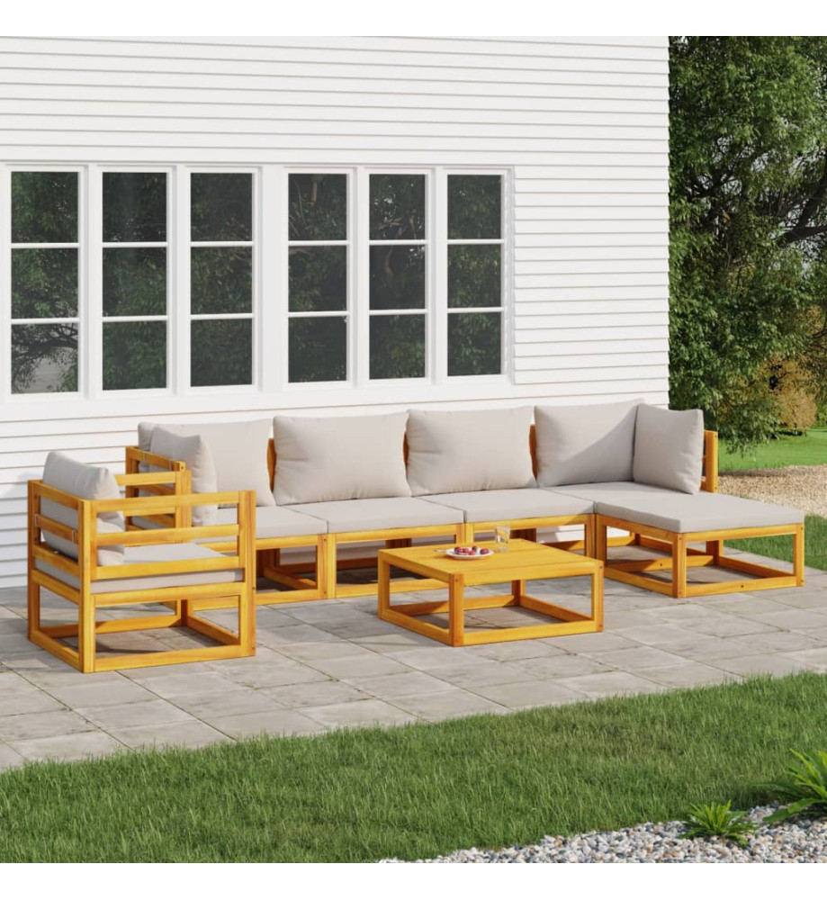 Salon de jardin 7 pcs avec coussins gris clair bois massif Salon de jardin 7 pcs avec coussins gris clair bois massif