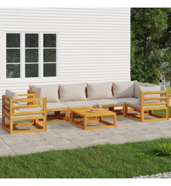 Salon de jardin 7 pcs avec coussins gris clair bois massif