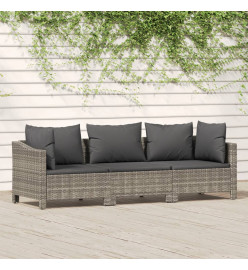 Salon de jardin 3 pcs avec coussins Gris Résine tressée