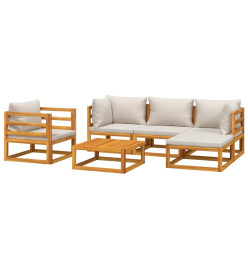 Salon de jardin 6 pcs avec coussins gris clair bois massif