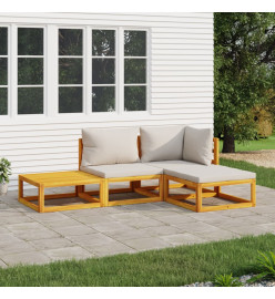 Salon de jardin 4 pcs avec coussins gris clair bois massif