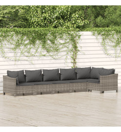 Salon de jardin 6 pcs avec coussins Gris Résine tressée