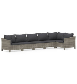 Salon de jardin 6 pcs avec coussins Gris Résine tressée
