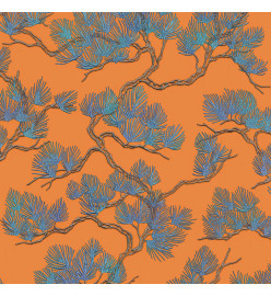 DUTCH WALLCOVERINGS Papier peint Motif avec pins Bleu et orange