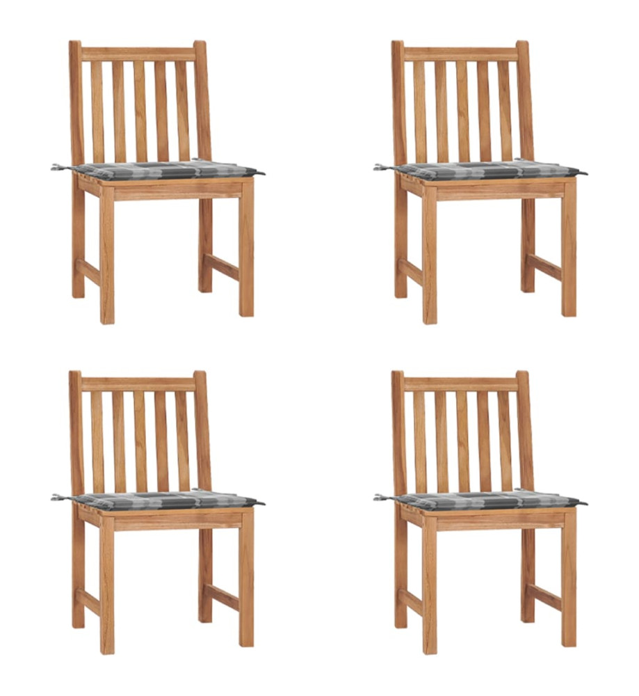 Chaises de jardin 4 pcs avec coussins Bois de teck massif