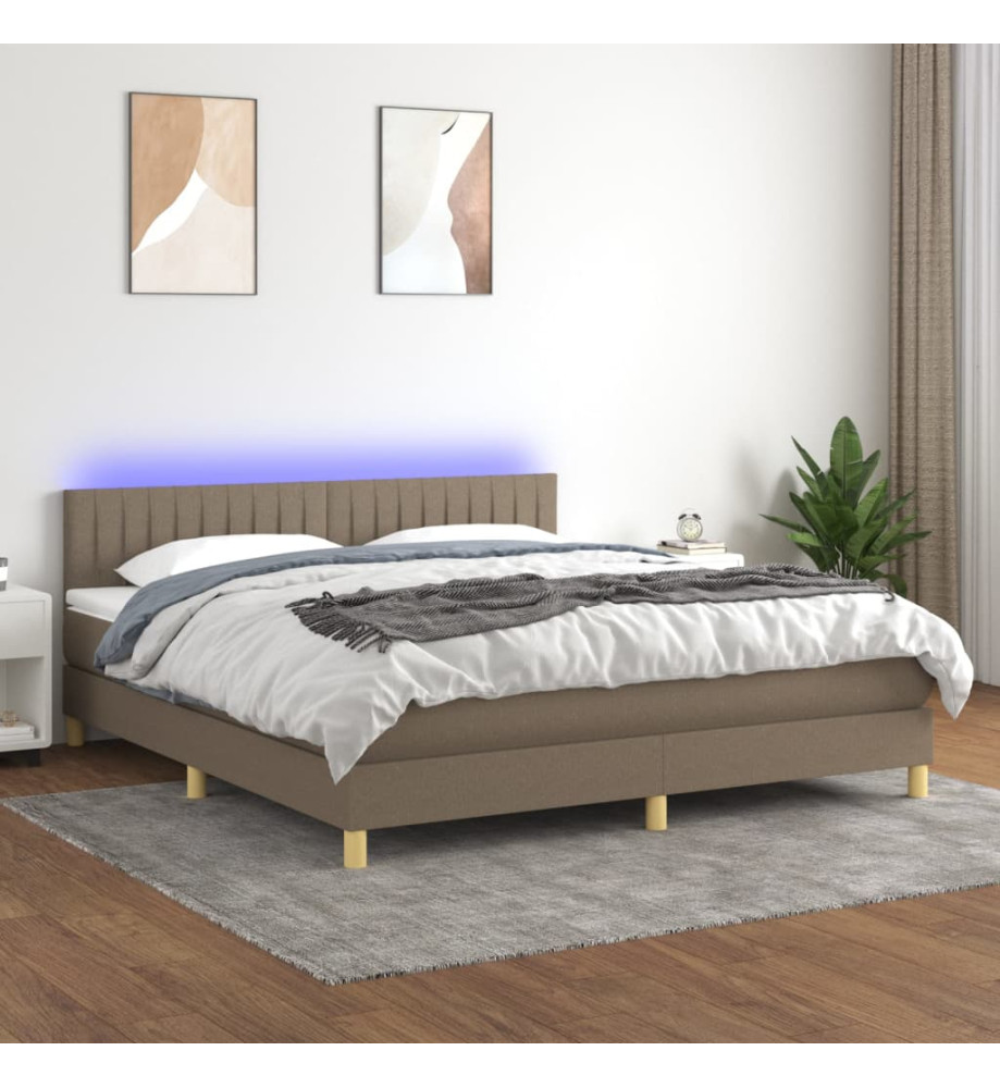 Sommier tapissier avec matelas et LED Taupe 180x200 cm Tissu Sommier tapissier avec matelas et LED Taupe 180x200 cm Tissu