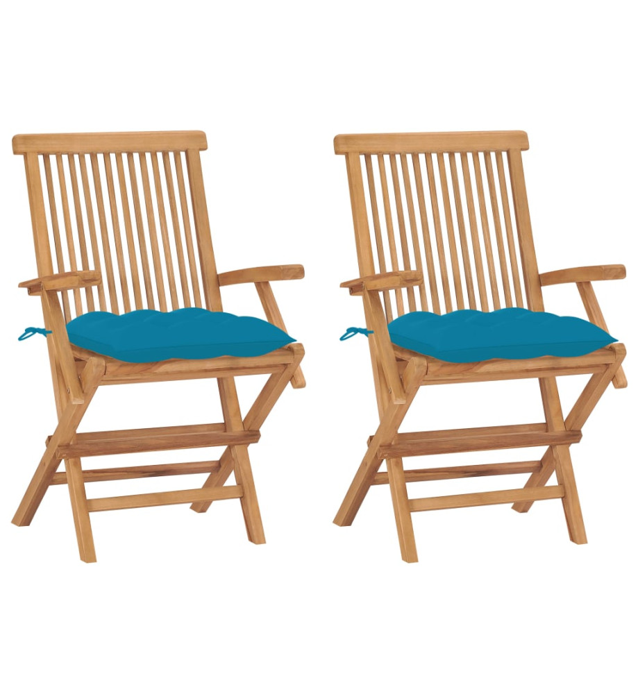 Chaises de jardin 2 pcs avec coussins bleu clair Teck massif Chaises de jardin 2 pcs avec coussins bleu clair Teck massif