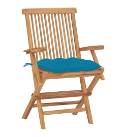 Chaises de jardin 2 pcs avec coussins bleu clair Teck massif
