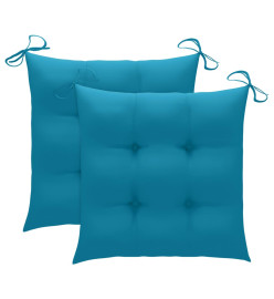 Chaises de jardin 2 pcs avec coussins bleu clair Teck massif