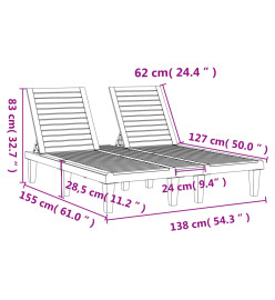 Chaise longue double noir 155x138x83 cm polypropylène