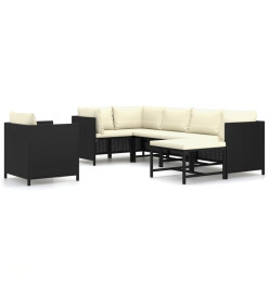 Salon de jardin 7 pcs avec coussins Résine tressée Noir