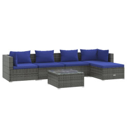 Salon de jardin 6 pcs avec coussins résine tressée gris