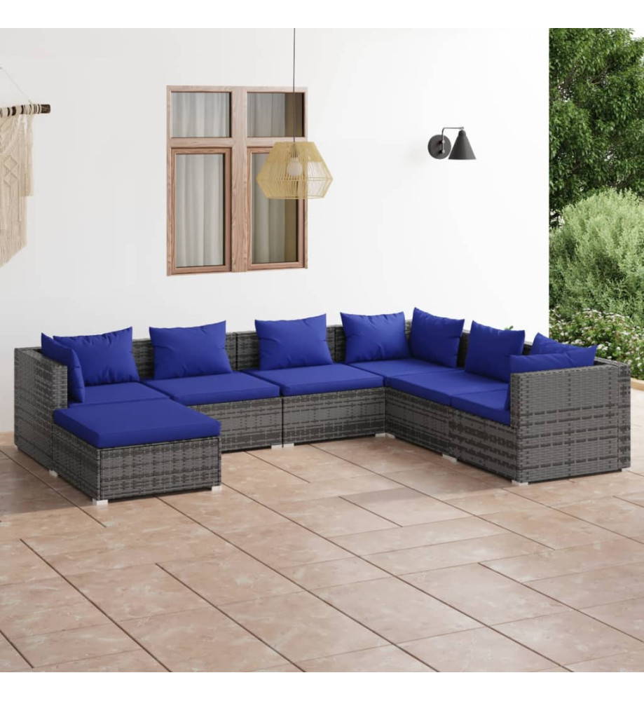 Salon de jardin 7 pcs avec coussins résine tressée gris Salon de jardin 7 pcs avec coussins résine tressée gris