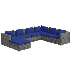 Salon de jardin 7 pcs avec coussins résine tressée gris