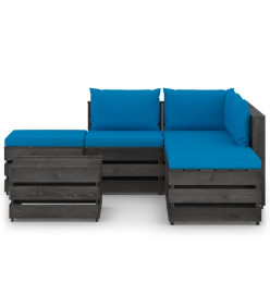 Salon de jardin 6 pcs avec coussins Bois imprégné de gris