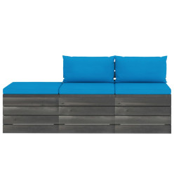 Salon palette de jardin 3 pcs avec coussins Bois de pin massif