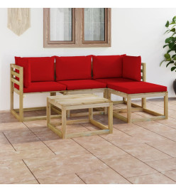 Salon de jardin 5 pcs avec coussins rouge