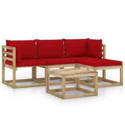Salon de jardin 5 pcs avec coussins rouge