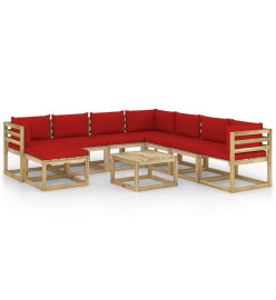 Salon de jardin 9 pcs avec coussins bois de pin imprégné
