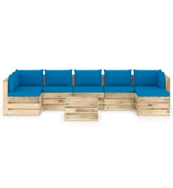 Salon de jardin 8 pcs avec coussins Bois imprégné de vert