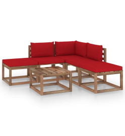 Salon de jardin 6 pcs avec coussins rouge