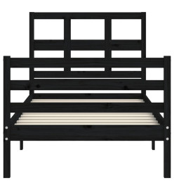 Cadre de lit avec tête de lit noir 90x200 cm bois massif