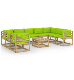 Salon de jardin 10 pcs avec coussins bois de pin imprégné