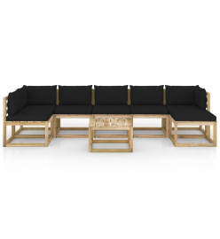 Salon de jardin 8 pcs avec coussins bois de pin imprégné
