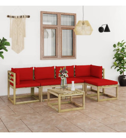 Salon de jardin 6 pcs avec coussins bois de pin imprégné