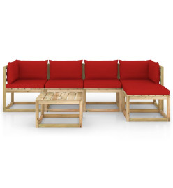 Salon de jardin 6 pcs avec coussins bois de pin imprégné