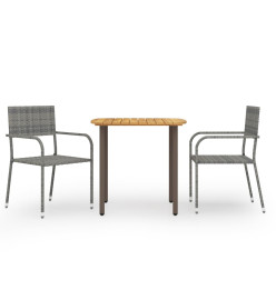 Ensemble de salle à manger de jardin 3 pcs Résine tressée Gris