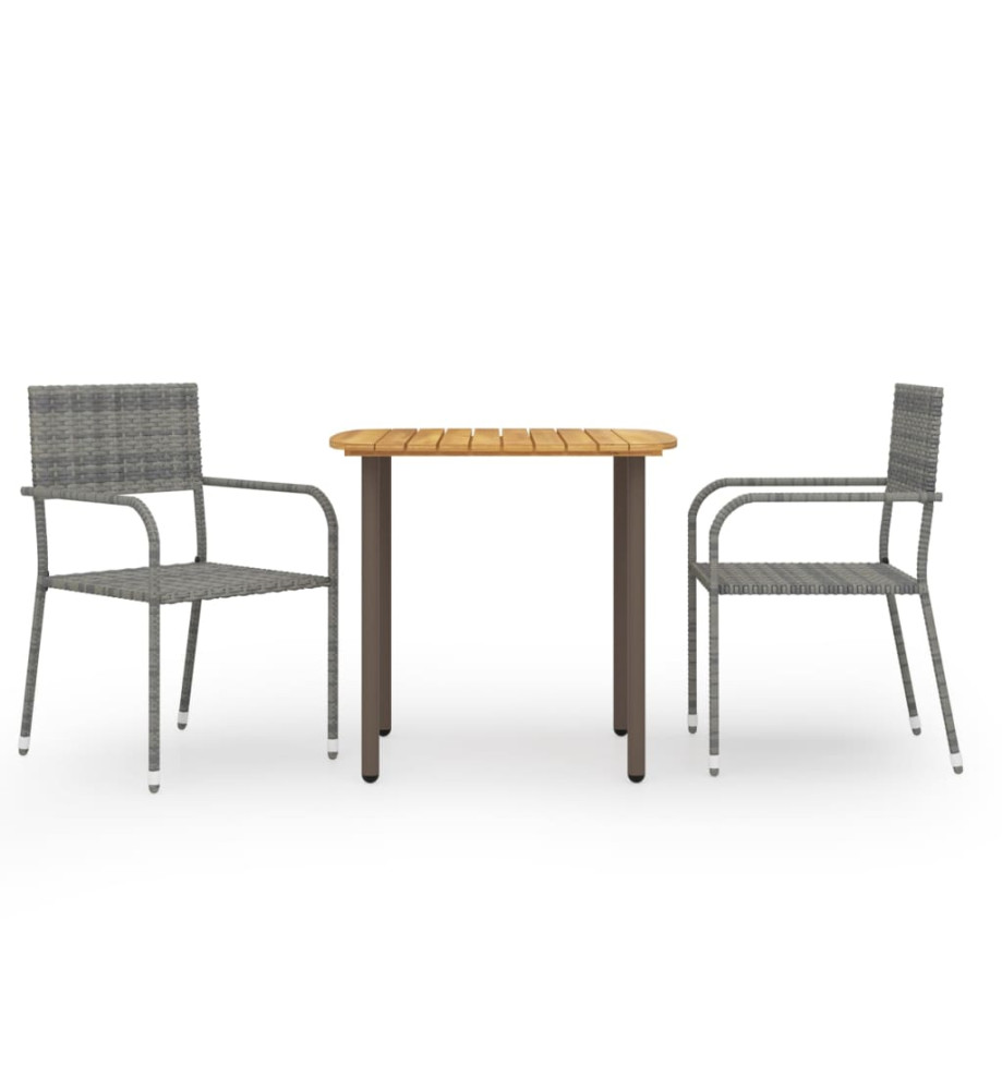 Ensemble de salle à manger de jardin 3 pcs Résine tressée Gris Ensemble de salle à manger de jardin 3 pcs Résine tressée Gris