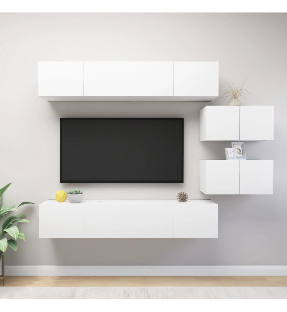 Ensemble de meuble TV 6 pcs Blanc Aggloméré