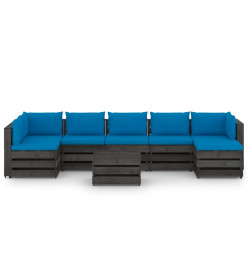 Salon de jardin 8 pcs avec coussins Bois imprégné de gris