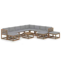 Salon de jardin 12 pcs avec coussins Gris